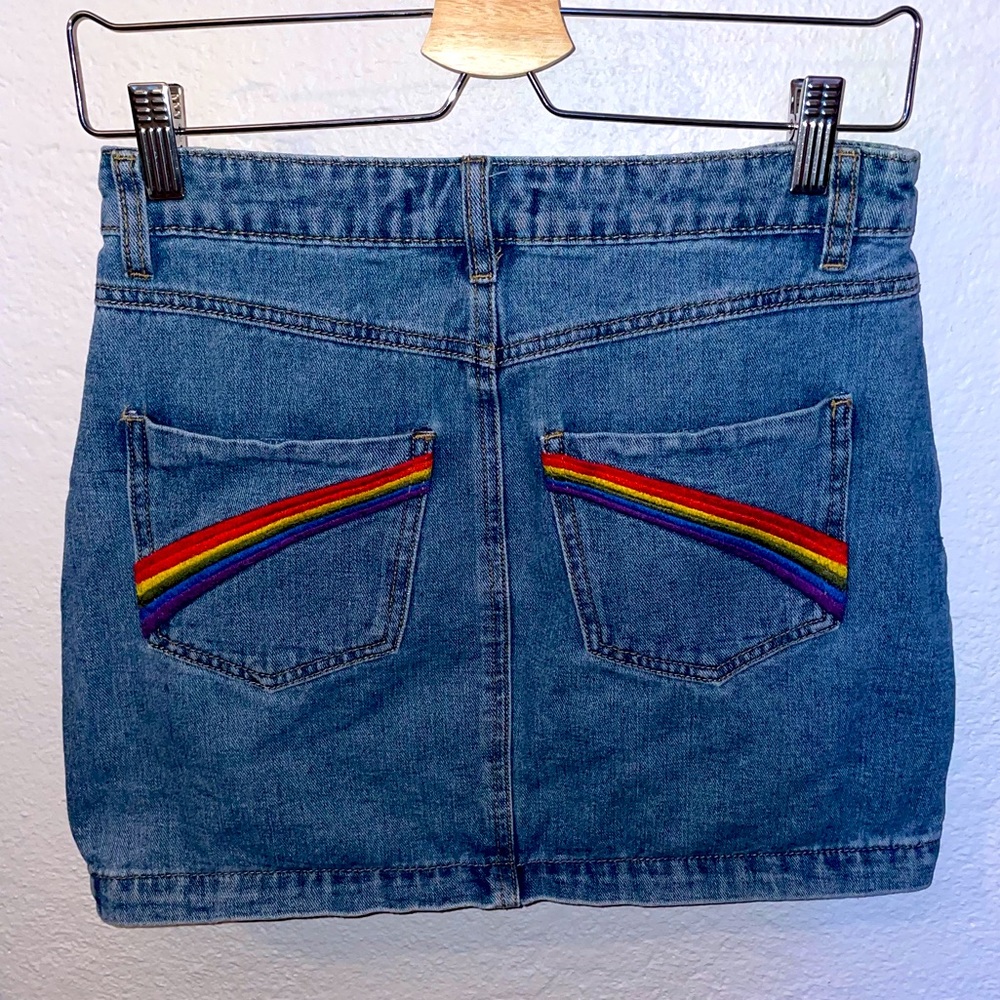 Rainbow Pocket Denim Mini Skirt